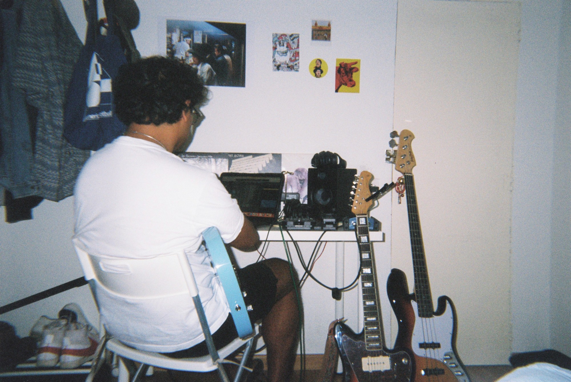 A member of Dissolute Youth recording at their home studio in Barcelona